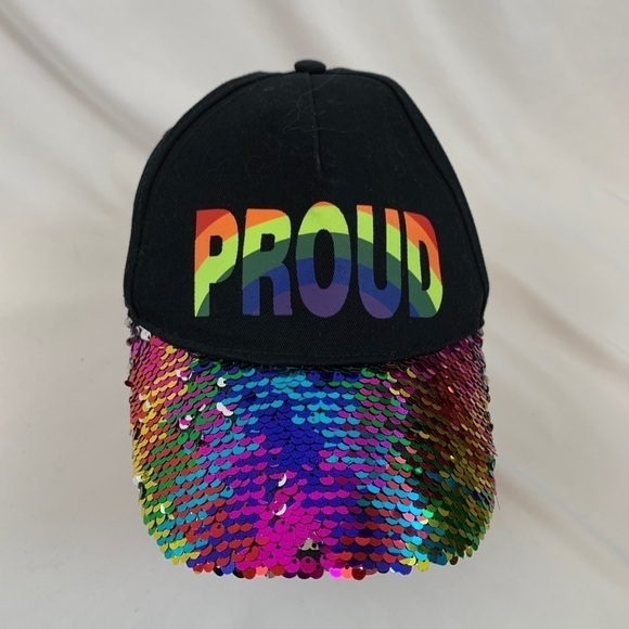 Collection18 Proud Sequined Black Rainbow Baseball Hat - Picture 4 of 7